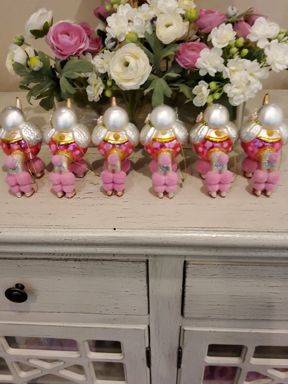 Decorative Pink and White Poodle Ornaments - Set of 6
